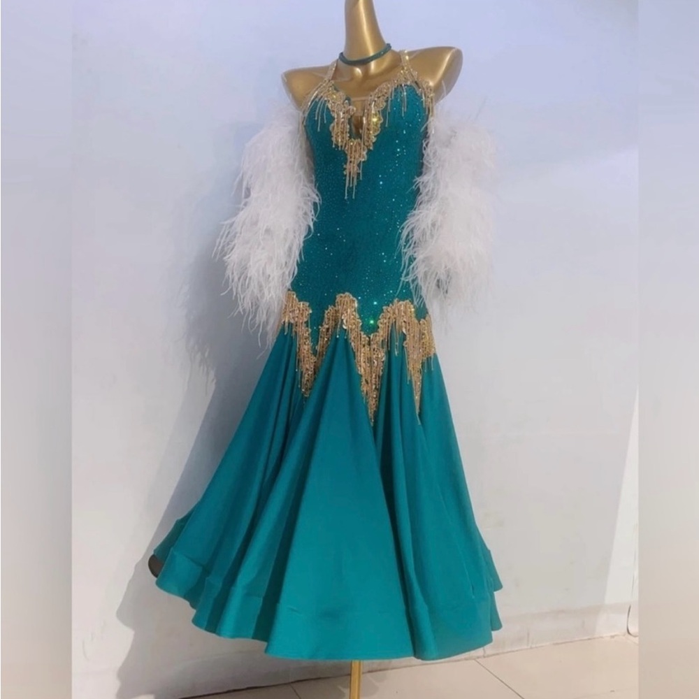 Elegant Teal and Gold Women's Dress